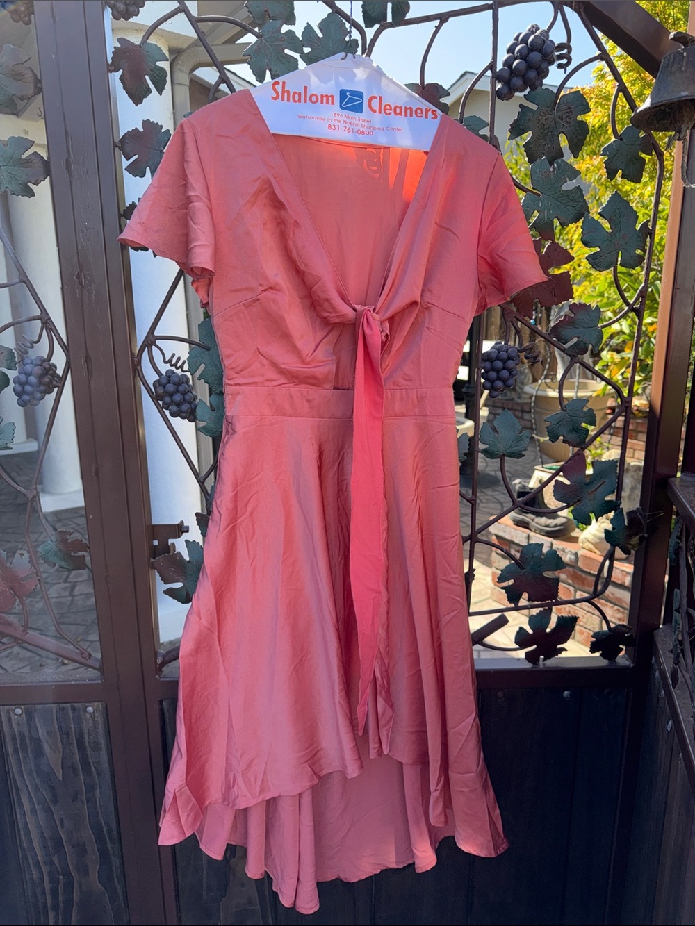 Coral Tie-Front High-Low Dress - Unknown Brand